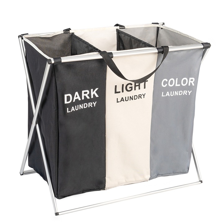 Cos de rufe cu 3 compartimente, BADU, cadru aluminiu, 62 x 34 x 56 cm, 135L