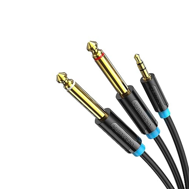 Cablu audio Vention BACBH, 1x Jack 3.5mm la 2x Jack 6.35mm tata, 2m, Negru