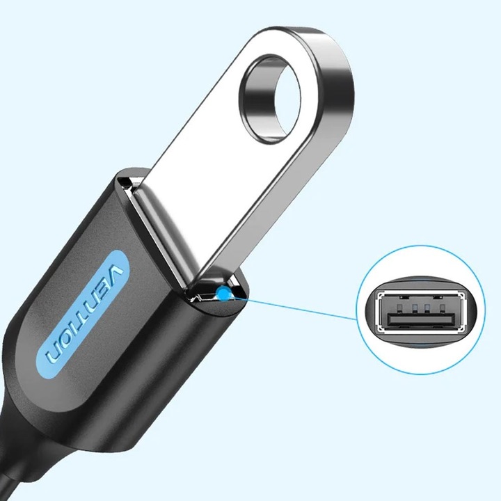 Adapter OTG funkcióval, Type-C – USB 2.0, U-Disk Reader, Stabil csatlakozás, 0,15 m - Szellőzőnyílás (CCSBB) - Fekete