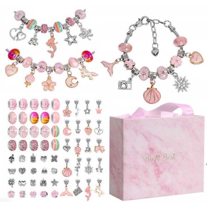 Детски комплект бижута, Метал, Дължина на верижката 19 см, Розов