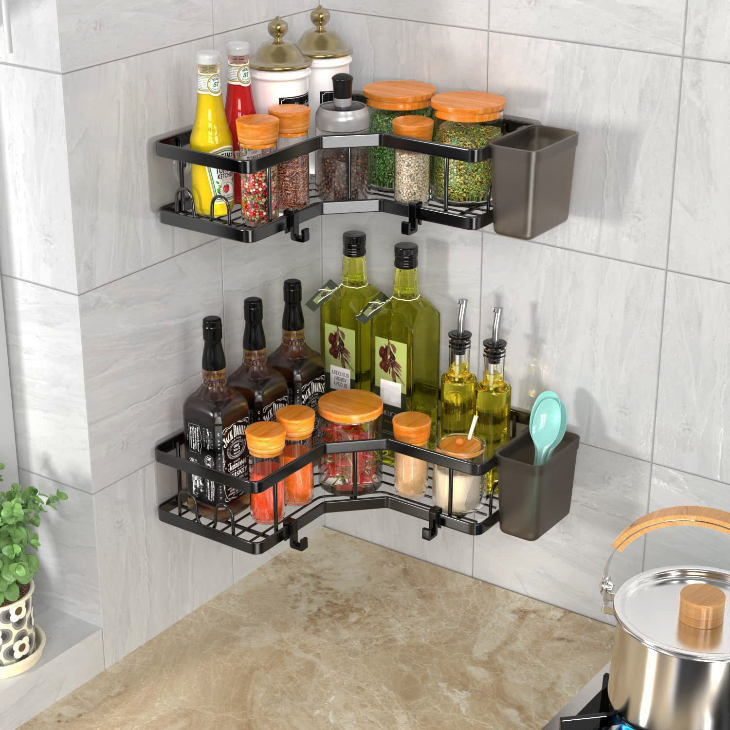 Set 2 rafturi pentru baie, Sundiguer, Inox, Rezistent la sarcina mare ...