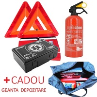 pachet siguranta rutiera - trusa medicala 2x triunghiuri stingator metalic p1  geanta depozitare cadou imagen 56_0_
0