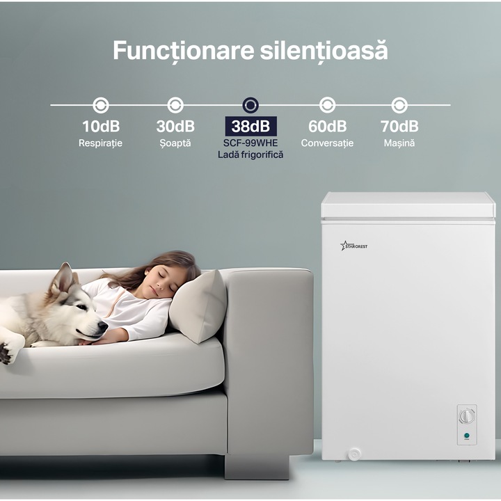 Lada frigorifica STARCREST SCF-99WHE, Clasa E, Capacitate 99L, Sistem convertibil - functie frigider, Termostat reglabil, Alb