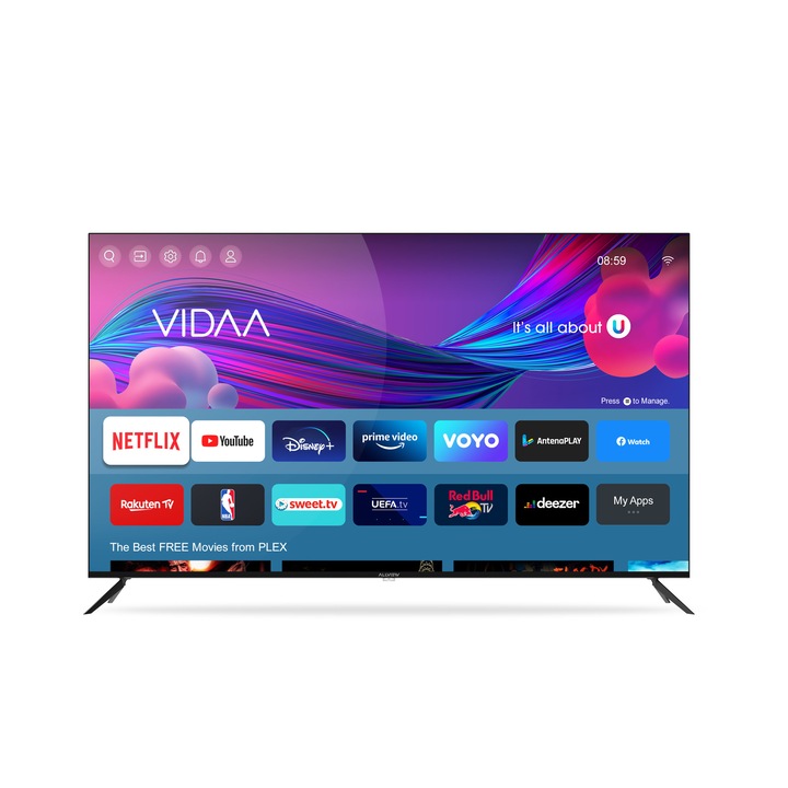 TV MINI LED Allview 65iPlay8000-U, 4K, 60Hz, HDR 10, G, szupervékony, keret nélküli kijelző