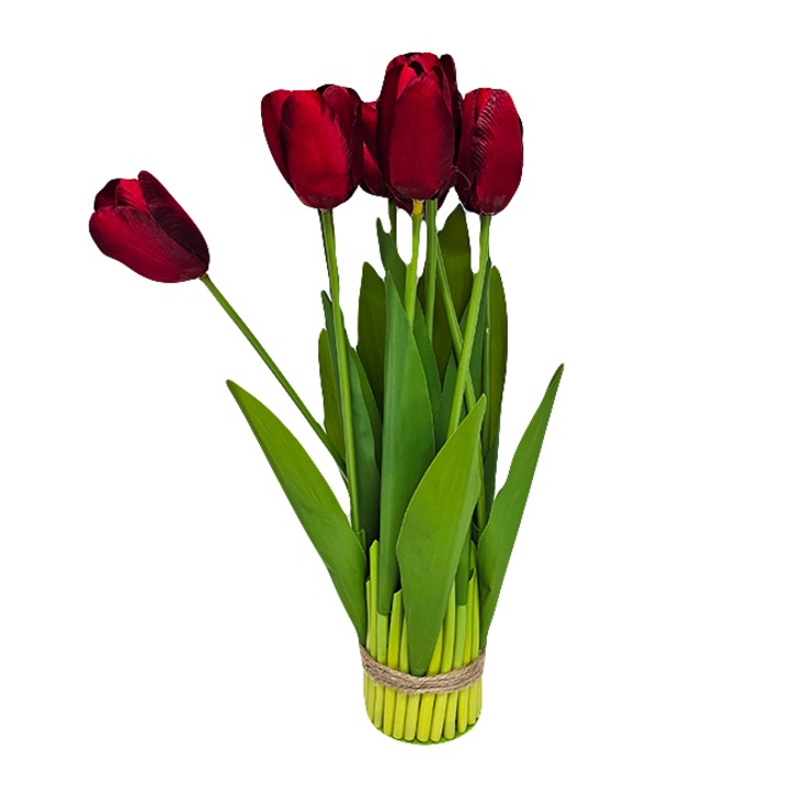 Kézzel készített csokor 11 db műtulipánnal, Piros 37cm, Velve