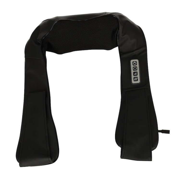 Perna tip guler electric cu incalzire si masaj, Shiatsu, Piele ecologica, 230 V, 24 W, 110 x 17 cm, Negru
