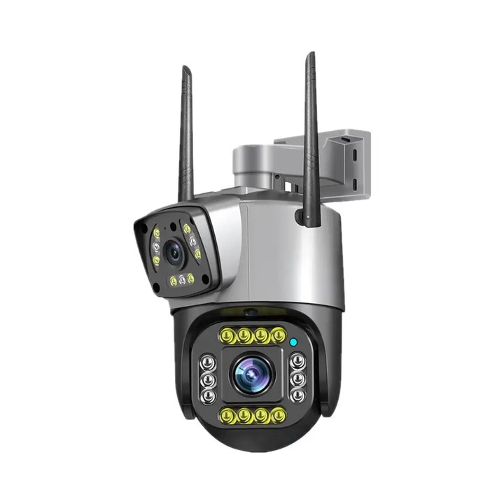 Camera supraveghere dome IP wireless exterior V10 4 MP 2 lentile comunicare bidirectional port RJ45, microfon si speaket incorporat, full color