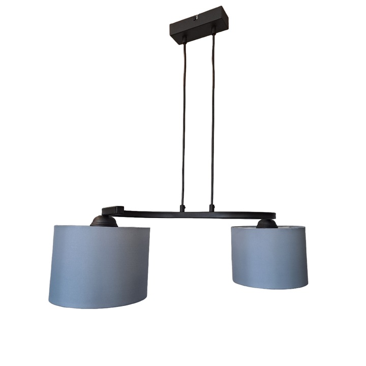 Lampa suspendata neagra cu abajururi stofa gri 2x60W