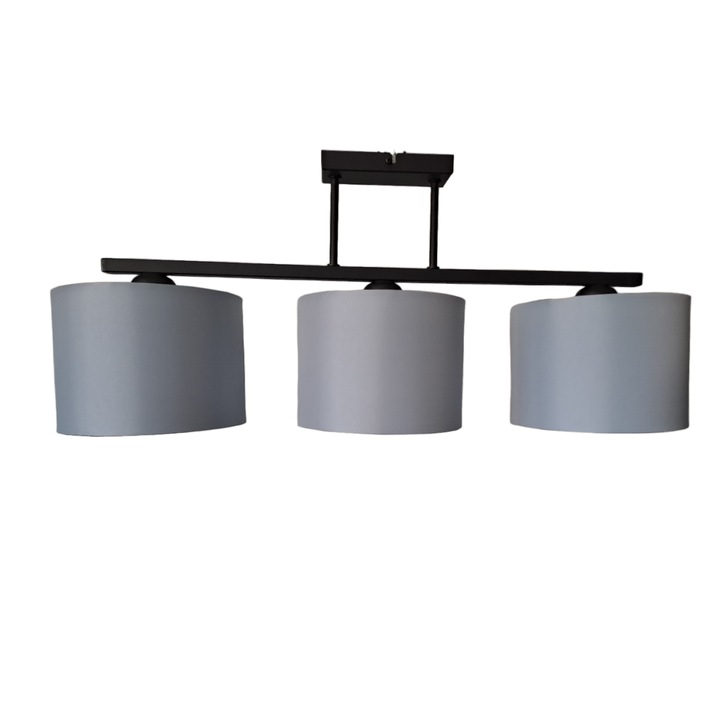 Plafoniera neagra cu abajururi din stofa gri 3x60W