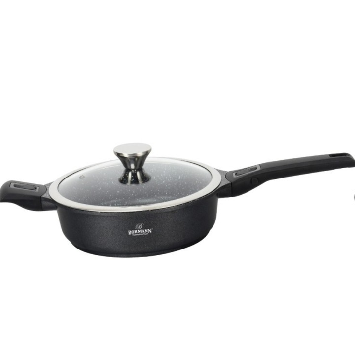 Тиган със свалящи се дръжки, 28x8 см, вместимост 4.1 литра, лят алуминий, Bohmann, Мрамор, индукция