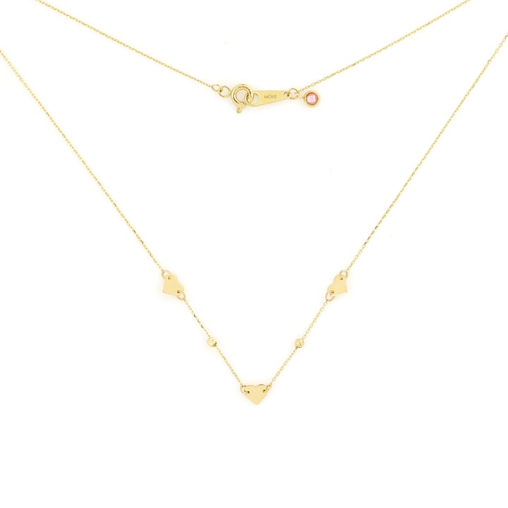 Lant cu trei inimioare si bile striate, aur 14k