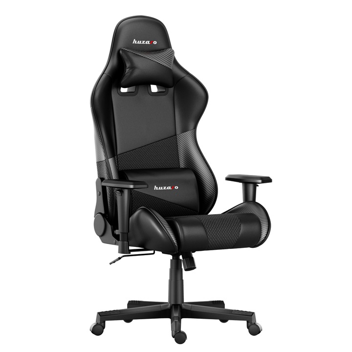 Игрален стол, Huzaro Force 6.2, регулируеми подлакътници, регулируема лумбална опора, възглавница за врата, 130 кг, черен