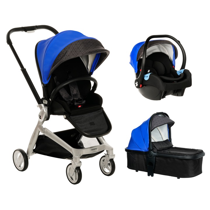 Комбинирана количка 3 в 1, ZIZITO, Harmony Lux, Син, Кожа
