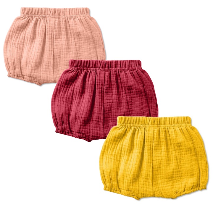 3 db-os Bloomers Blair Kidizi dupla muszlin rövidnadrág szett, Curry