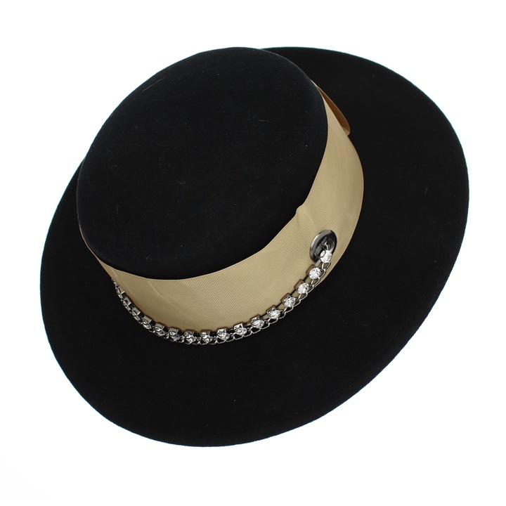 Palarie dama, ButicCochet, din material sintetic, one size, cu strasuri decorative, Negru - PAL1223