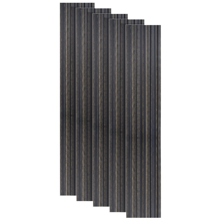 Set 5 panouri decorative, riflaj, polimer rigid, Naimeed D5497, 270x12x1cm, Negru