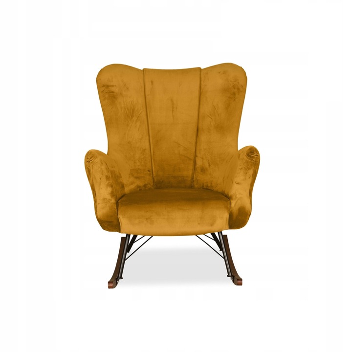 Vika hintaszék, skandináv, családi bútor, 100x78x87 cm, bársony/fa, sötét sárga