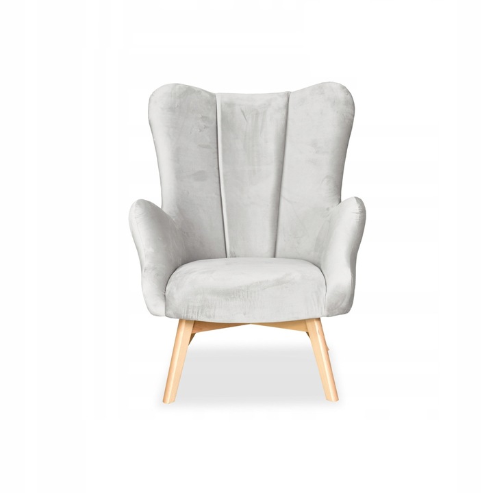 Vika fotel, skandináv, családi bútor, 100x78x87 cm, bársony/fa, világosszürke