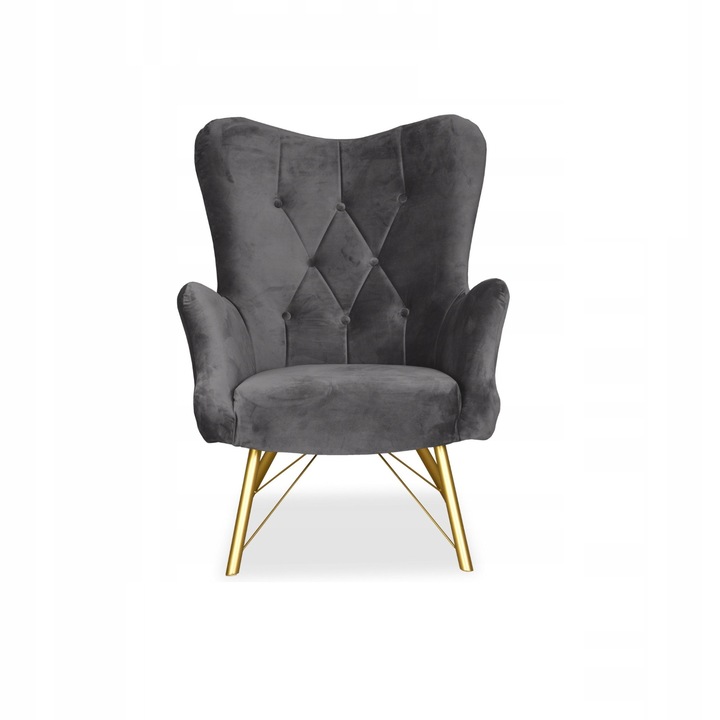 Luna fotel, skandináv, családi bútor, 100x78x87 cm, bársony/fa, sötétszürke