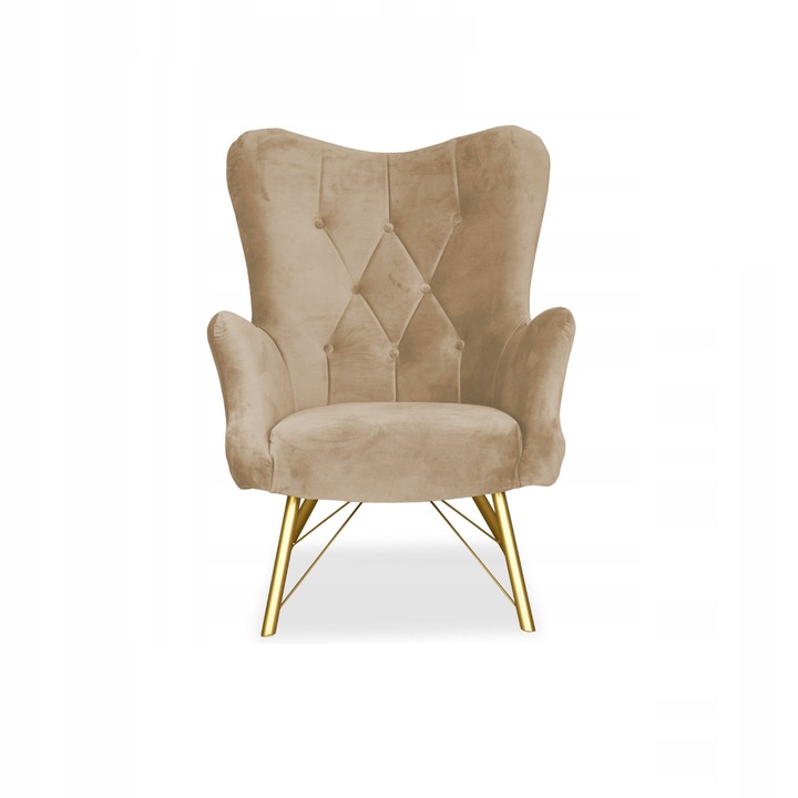 Luna fotel, skandináv, családi bútor, 100x78x87 cm, bársony/fa, bézs