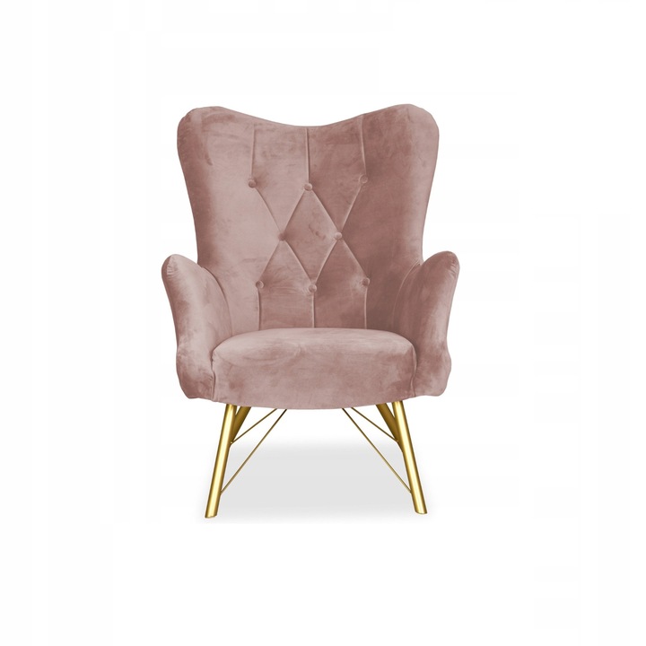 Fotoliu Luna, Scandinav, Family Meble, 100x78x87 cm, Catifea/lemn, Roz