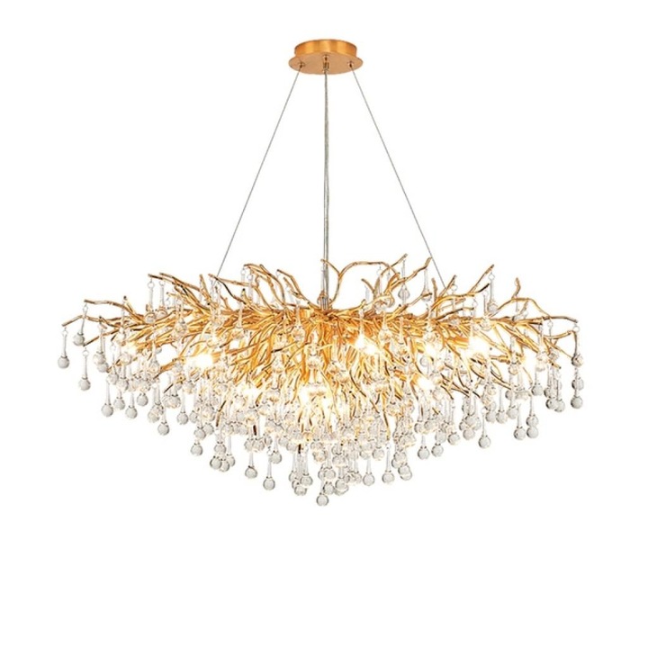 Candelabru Imperium, 8xE14, corp aluminiu, decoruri sticla, 60x60x45cm