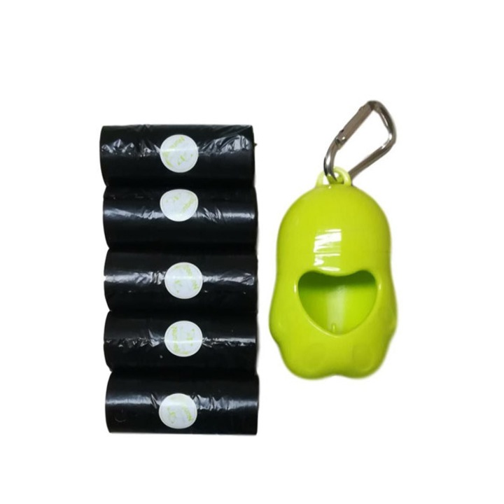 Kutya higiéniai táskatartó HygienePaw, 5 szett, karabinerrel, zöld/fekete, 8 cm, Doty®️