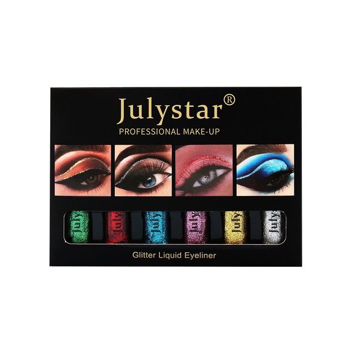 Комплект от 6 цветни очни линии, Julystar, Liquid Eyeliner, Waterproof
