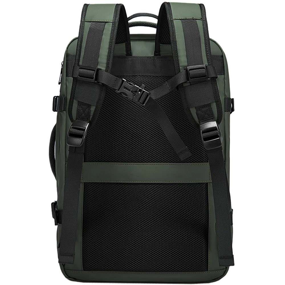 Rucsac laptop 15.6", pentru calatorii, impermeabil, expandabil pana la 37 L, cu port de incarcare USB, BANGE, 44x30x16 cm, Verde