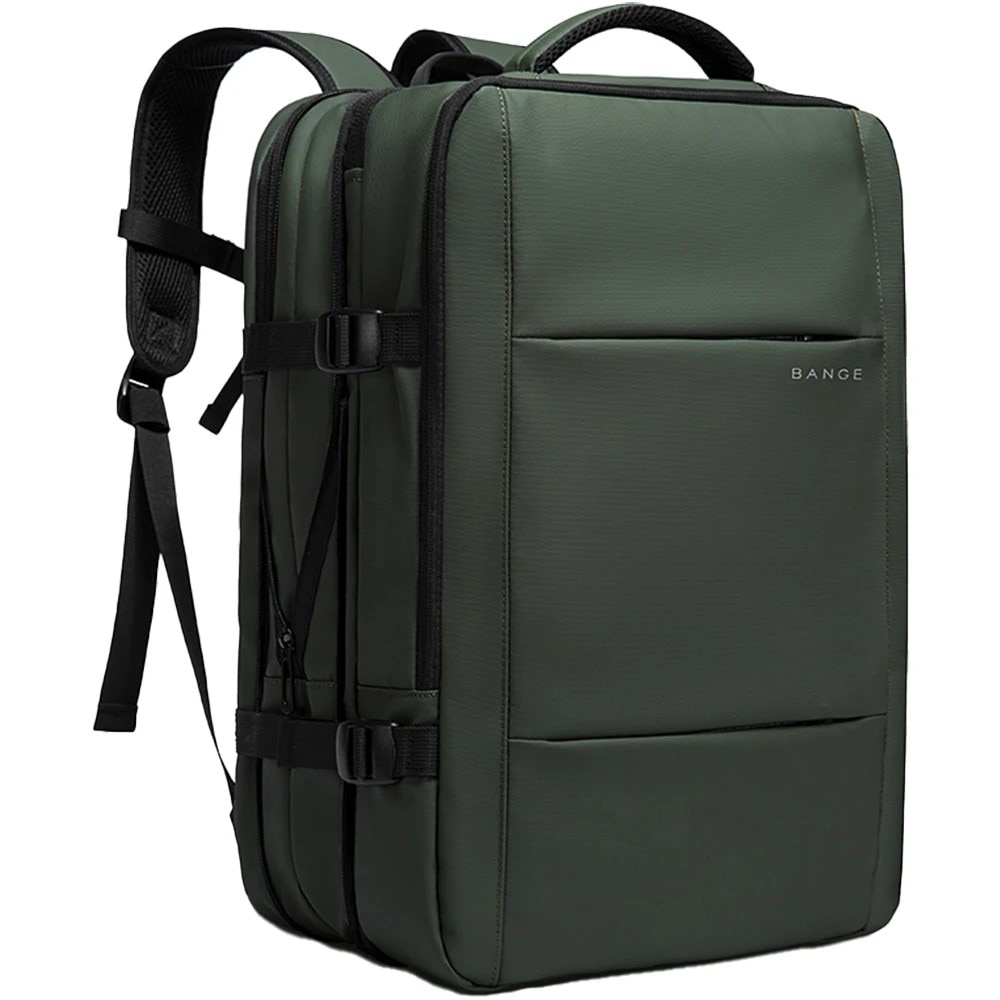 Rucsac laptop 15.6", pentru calatorii, impermeabil, expandabil pana la 37 L, cu port de incarcare USB, BANGE, 44x30x16 cm, Verde
