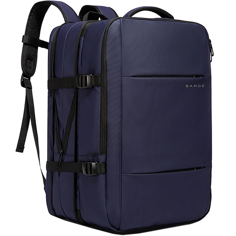 Rucsac laptop 15.6", pentru calatorii, impermeabil, expandabil pana la 37 L, cu port de incarcare USB, BANGE, 44x30x16 cm, Albastru