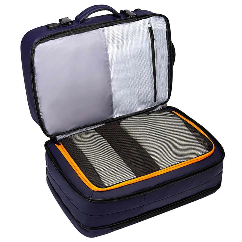 Rucsac laptop 15.6", pentru calatorii, impermeabil, expandabil pana la 37 L, cu port de incarcare USB, BANGE, 44x30x16 cm, Albastru