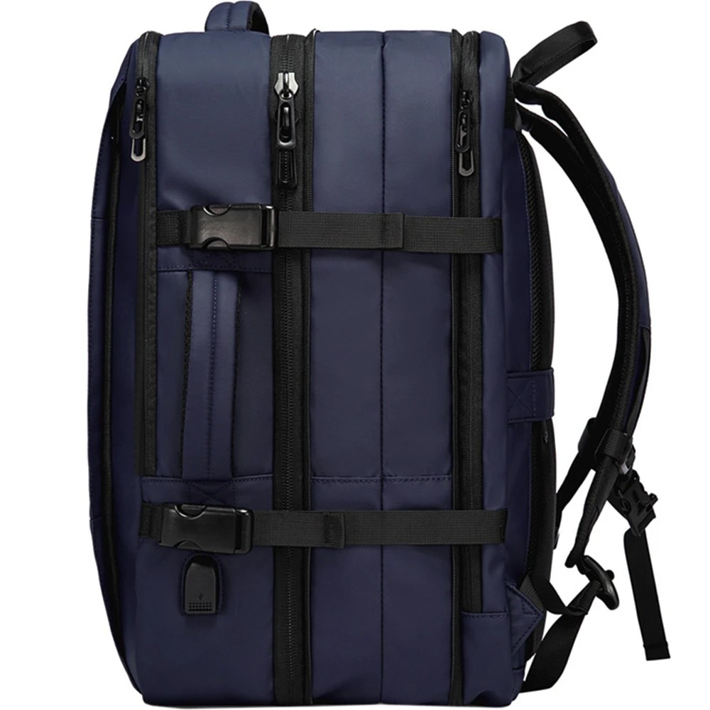 Rucsac laptop 15.6", pentru calatorii, impermeabil, expandabil pana la 37 L, cu port de incarcare USB, BANGE, 44x30x16 cm, Albastru