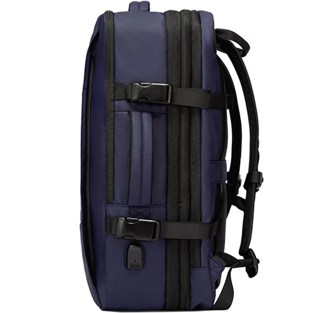Rucsac laptop 15.6", pentru calatorii, impermeabil, expandabil pana la 37 L, cu port de incarcare USB, BANGE, 44x30x16 cm, Albastru