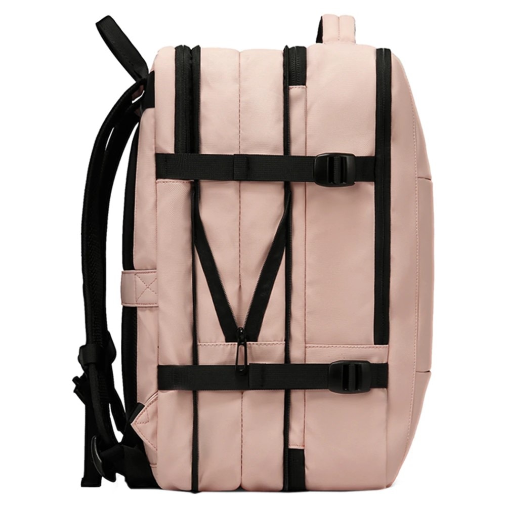 Rucsac laptop 15.6", pentru calatorii, impermeabil, expandabil pana la 37 L, cu port de incarcare USB, BANGE, 44x30x16 cm, Roz