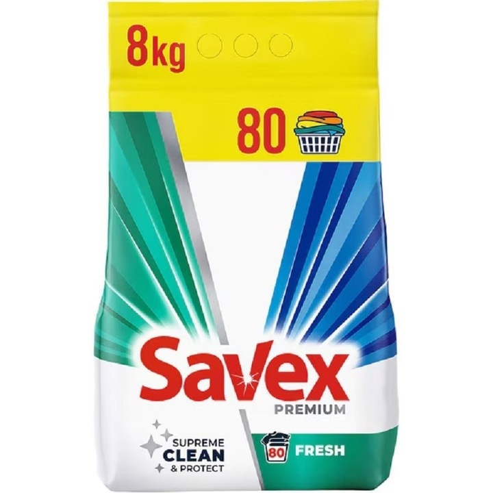 Detergent de rufe automat, Savex 2in1 Fresh, 8 kg, miros puternic, 80 spalari