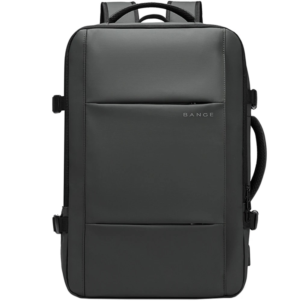 Rucsac laptop 15.6", pentru calatorii, impermeabil, expandabil pana la 37 L, cu port de incarcare USB, BANGE, 44x30x16 cm, Gri