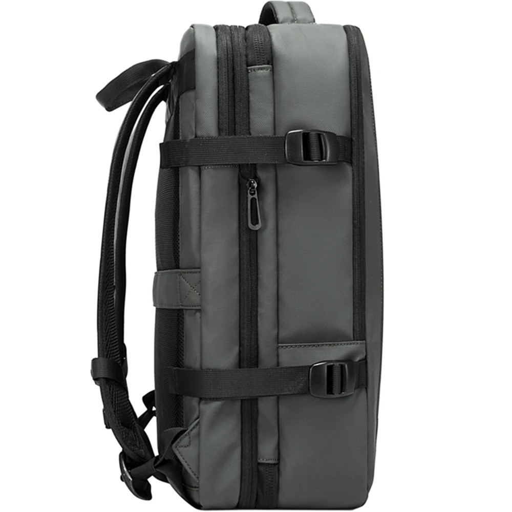 Rucsac laptop 15.6", pentru calatorii, impermeabil, expandabil pana la 37 L, cu port de incarcare USB, BANGE, 44x30x16 cm, Gri