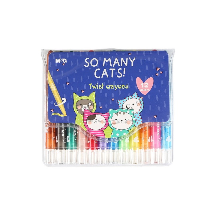 Въртящи се восъчни пастели, So many cats, 12 цвята/комплект, M&G