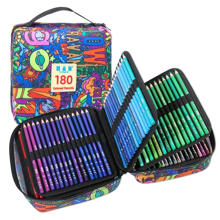 Set 180 creioane colorate cu penar Graffiti si 2 carti de colorat, pentru desen si schite