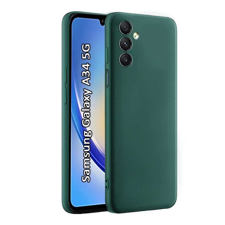 Husa Jelly Silicone Compatibil cu Samsung Galaxy A34 5G, Interior de microfibra, Flexibila, Verde Inchis