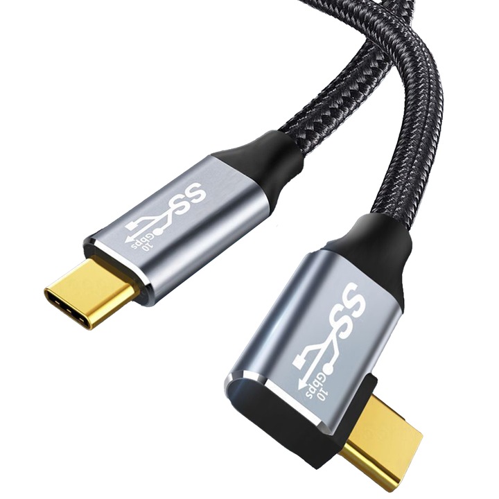 Кабел за данни и бързо зареждане, Timebox, USB3.2, 100W, 10Gbps, Type-C към Type-C, 4K 60Hz, 2m, сив