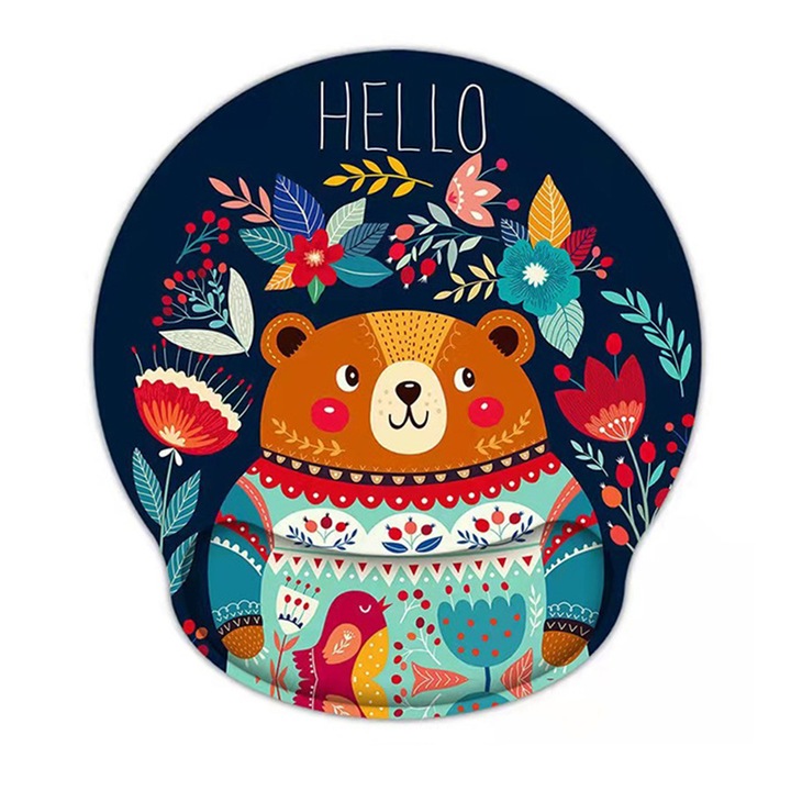 Mousepad ergonomic, GOGOU®, cu suport pentru incheietura mainii cu spuma de memorie, model de urs brun, 247x230MM