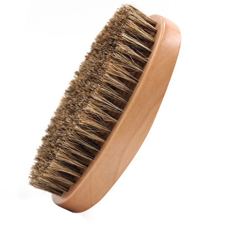Четка за подстригване на брада и мустаци, GOGOU®, косъм от глиган и дървена дръжка, 11x3,2 cm
