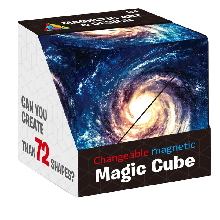 Jucarie interactiva magnetica, Tip cub Rubik, Geometrie tridimesionala, Magic cube, Puzzle, 3D, Peste 70 de forme diferite, Copii si adulti, 6x6x6 cm, Cosmic