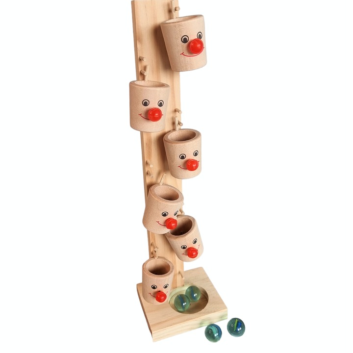 Ügyességi játék, Fa torony vödörrel és labdákkal, 8x7x28,7 cm