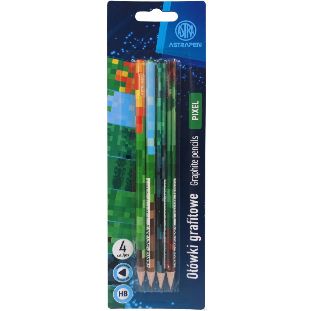 Комплект триъгълни графитни моливи, Astra, Astrapen Pixel HB, 4 броя ...