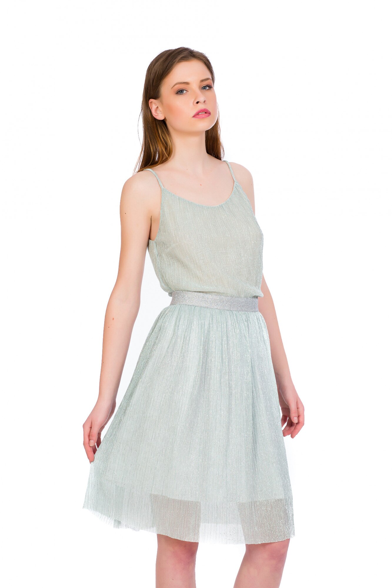 Top BE YOU, plisse, Albastru deschis