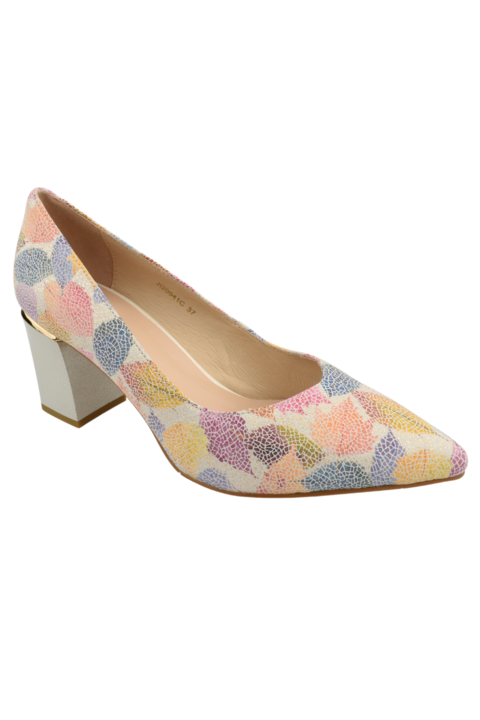 Pantofi eleganti, dama, EPICA, JI20041C pastel multicolor, piele naturala, cu toc