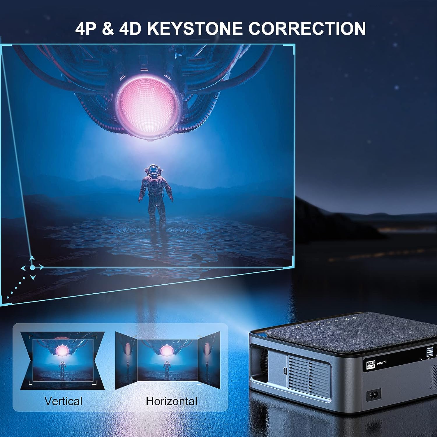 Videoproiector Ultimea Apollo P40 21000 lumeni 4k acceptat cu focalizare  automata/Keystone, Full HD 1080P nativ Home Cinema, 5G WiFi Bluetooth  pentru iOS Android Smartphone/TV Stick/Switch 